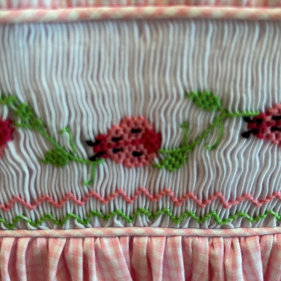 Pink/White Gingham Smocked Lady Bug Dress!  Brand-Bow Peep, Cotton/Poly, Size 6 - Picture 4 of 4
